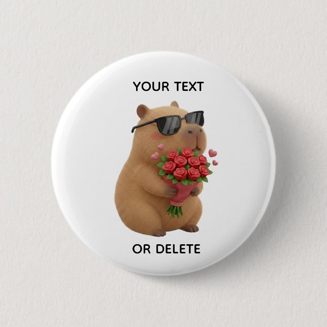 Badge Rond 5 Cm Cute Capybara Rose Bouquet Valentine Pin Button (Devant)