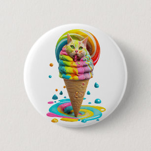 Badge Rond 5 Cm Cute Cat Ice Cream Cone coloré