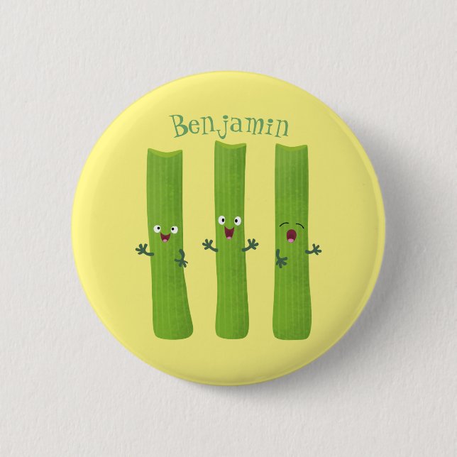 Badge Rond 5 Cm Cute céleri bâtons trio caricature légumes (Devant)