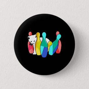 Badge Rond 5 Cm Cute Chat Knocke Sur Bowling Pins Kitty