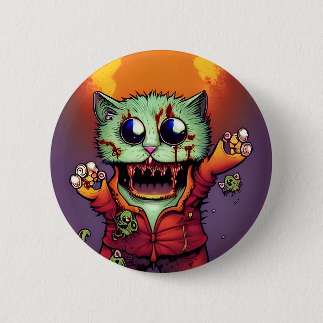 Badge Rond 5 Cm Cute chat Zombie (Devant)