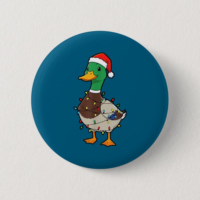 Badge Rond 5 Cm Cute Christmas Duck Mallard With Xmas Lights  (Devant)