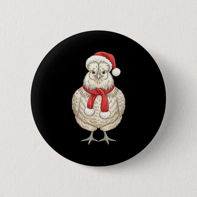 Badge Rond 5 Cm Cute Christmas Silkie Chicken Santa Farm Animal  (Devant)