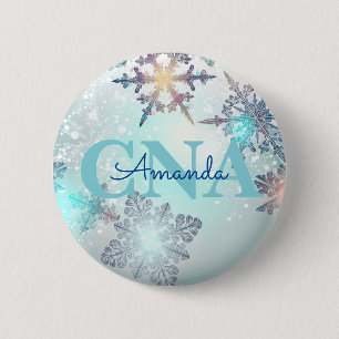 Badge Rond 5 Cm Cute CNA Ice Blue Snowflake Nom personnalisé