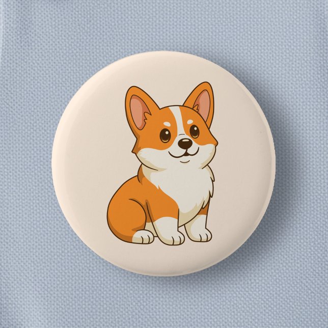 Badge Rond 5 Cm Cute Corgi Dog Beige (Créateur téléchargé)