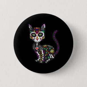 Badge Rond 5 Cm Cute Crâne Sucre Mexicaine Chat Halloween Jour De
