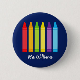 Badge Rond 5 Cm Cute Custom Kindergarten School Teacher Crayon