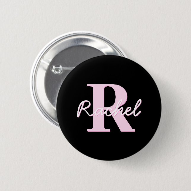 Badge Rond 5 Cm Cute Customizable Monogram | Light Pink & Black (Devant & derrière)