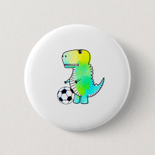 Badge Rond 5 Cm Cute Dinosaur Aime Le Football Aquarelle