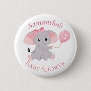 Badge Rond 5 Cm Cute Elephant  Balloons Pink Baby Shower  Button
