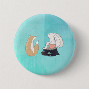 Badge Rond 5 Cm Cute Fox and Rabbit Woodland Creatures Drawing