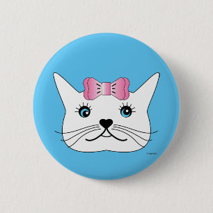 Badge Rond 5 Cm Cute-Girl-Cat-avec-Pink-Bow