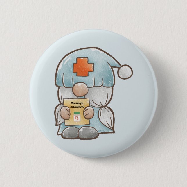 Badge Rond 5 Cm Cute Gnome Infirmière Médicale (Devant)