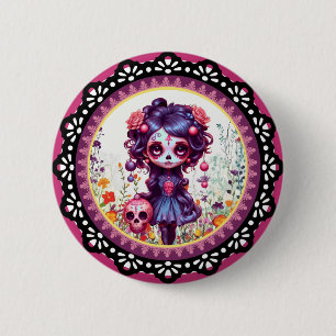 Badge Rond 5 Cm Cute Gothique Jardin Sugar Crâne