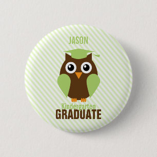 Badge Rond 5 Cm Cute Green Owl Kindergarten Graduate
