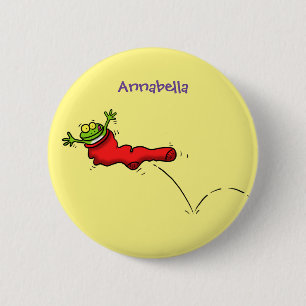 Badge Rond 5 Cm Cute grenouille dans une chaussette rouge saut de 
