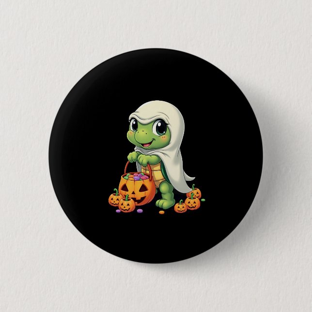 Badge Rond 5 Cm Cute Halloween Turtle Ghost avec bonbon (4) (Devant)