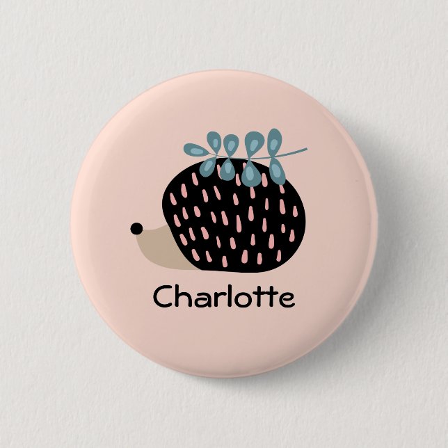 Badge Rond 5 Cm Cute Hérisson Nom Personnalisé Enfants Personnalis (Devant)