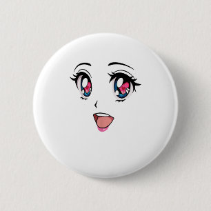 Badge Rond 5 Cm Cute Kawaii Anime Girl Face Manga Style