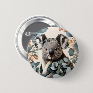 Badge Rond 5 Cm Cute Koala Eucalyptus Feuilles