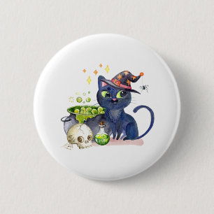 Badge Rond 5 Cm Cute little black witch cat with a cauldron
