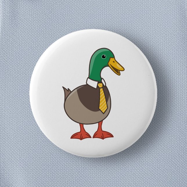 Badge Rond 5 Cm Cute Mallard Duck White Collar Necktie (Créateur téléchargé)