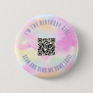 Badge Rond 5 Cm Cute Pastel Rainbow Rose QR Code Anniversaire Arge