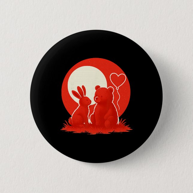 Badge Rond 5 Cm Cute Rabbit Bear Couple Valentine's Day Lovers  (Devant)