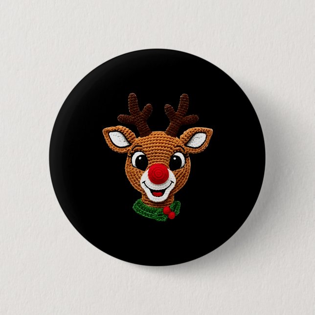 Badge Rond 5 Cm Cute Reindeer Rudolph Crochet Xmas Pajamas Holiday (Devant)