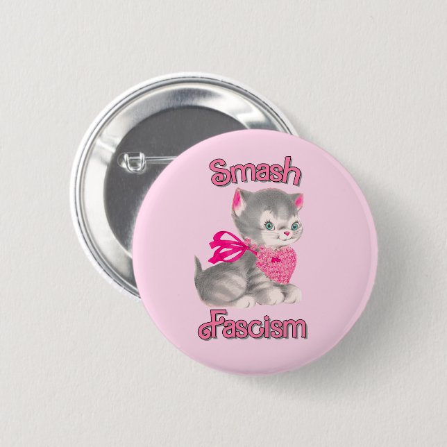 Badge Rond 5 Cm Cute Rétro Kitten - Fascisme Smash (Devant & derrière)