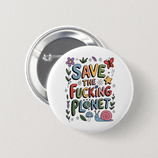 Badge Rond 5 Cm Cute Save Planet De l'environnement Ecowarrier (Devant & derrière)
