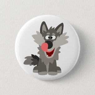 Badge Rond 5 Cm Cute Silly Cartoon Wolf