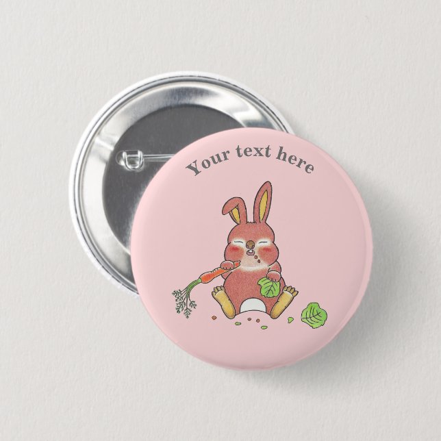 Badge Rond 5 Cm Cute Sleepy Bunny Rabbit Pink (Devant & derrière)