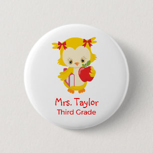 Badge Rond 5 Cm Cute teacher owl
