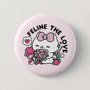 Badge Rond 5 Cm Cute Valentine's Cat Design - Feline the Love
