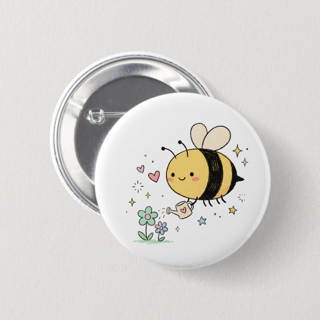 Badge Rond 5 Cm Cute Waggle Dance  Kawaii Bee Caregivers (Devant & derrière)