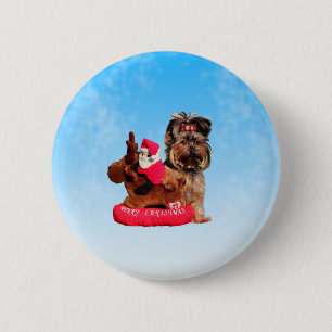 Badge Rond 5 Cm Cute Yorkshire Terrier Joyeux Noël