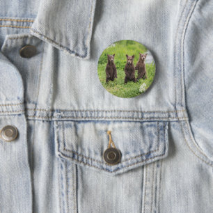 Badge Rond 5 Cm Cutest Baby Animals Kamchatka Brown Bear Cubs