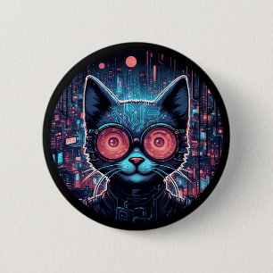Badge Rond 5 Cm Cyber Chat Futuriste