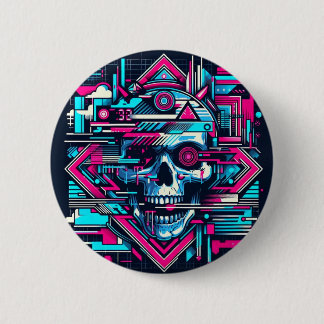 Badge Rond 5 Cm Cyberpunk du crâne rayé