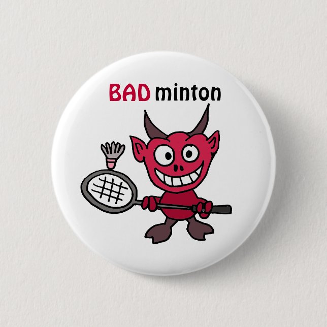 Badge Rond 5 Cm CZ- Devil Jouer BADminton Cartoon (Devant)