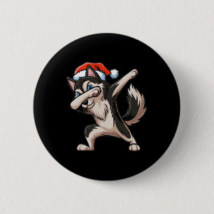 Badge Rond 5 Cm Dabbing Siberian Husky Santa Hat Christmas Dab Dan