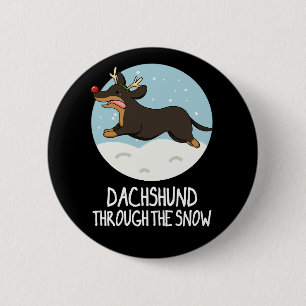 Badge Rond 5 Cm Dachshund À Travers Le Jeu De Noël De Neige Dark B