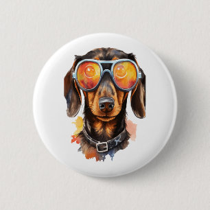 Badge Rond 5 Cm Dachshund avec lunettes de soleil