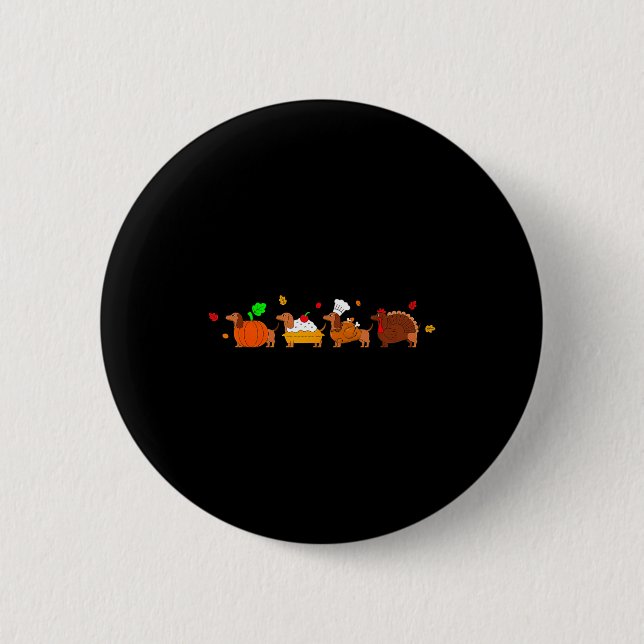 Badge Rond 5 Cm Dachshund Dog Pumpkin E Turkey Thanksgiving  (Devant)