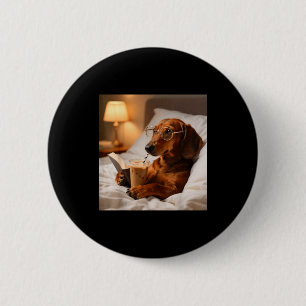 Badge Rond 5 Cm Dachshund drôle buvant un café glacé amateur d'hum