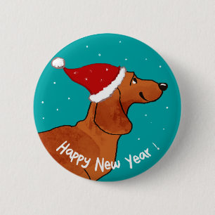 Badge Rond 5 Cm Dachshund Happy Chien du Nouvel An