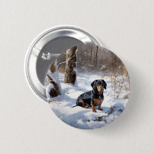 Badge Rond 5 Cm Dachshund Laissez tomber la neige Noël