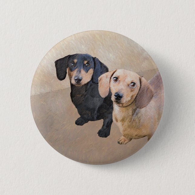 Badge Rond 5 Cm Dachshund (Smooth) Peinture - Art Chien original (Devant)