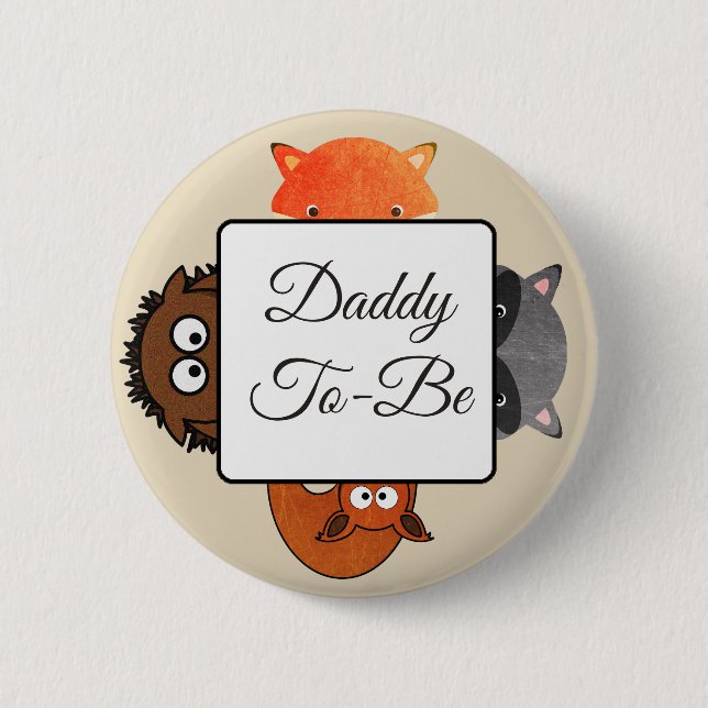 Badge Rond 5 Cm Daddy To Be Button Fox Woodlands Thème (Devant)